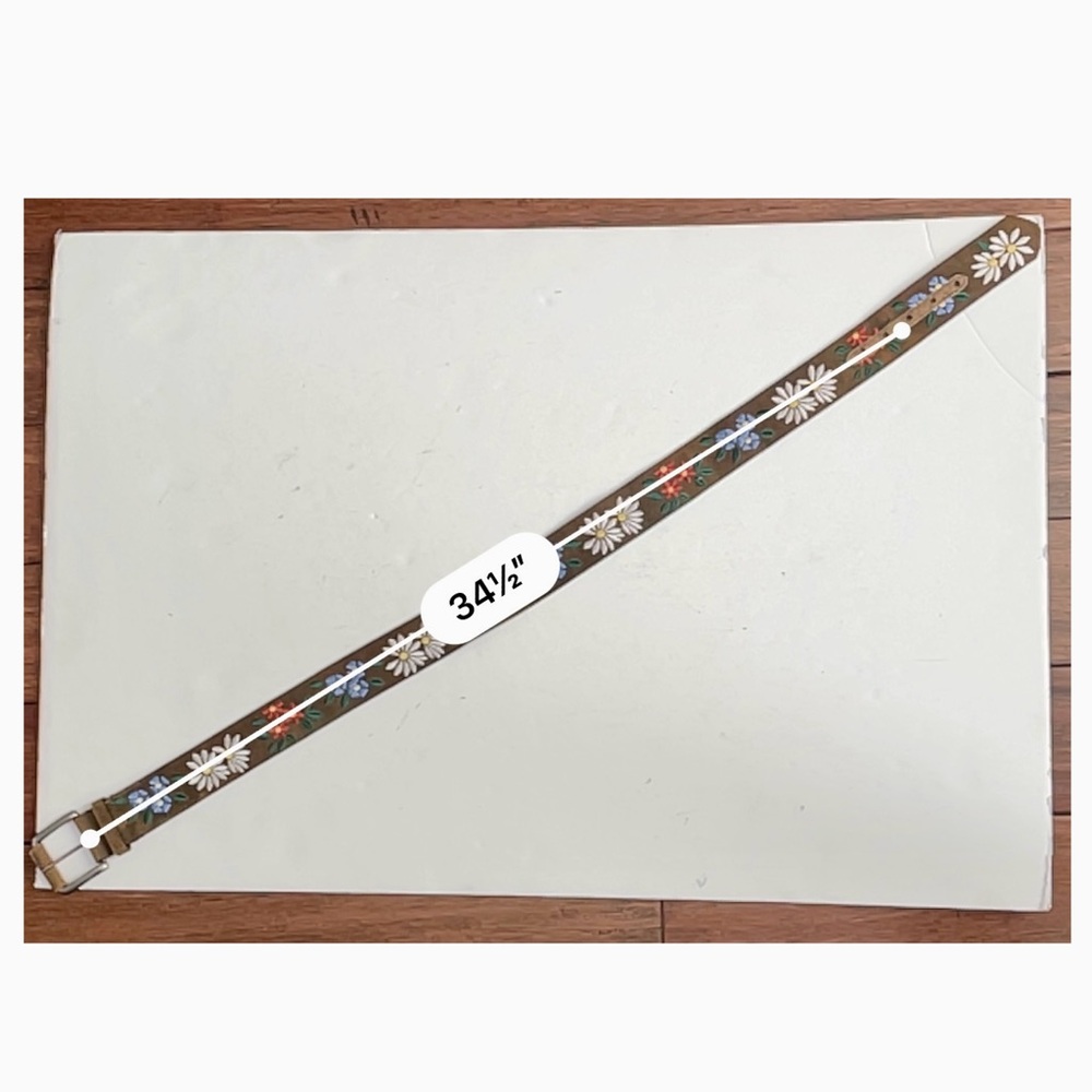 Brown Suede Floral Embroidered Belt with Silver Buckle - Picture 10 of 12